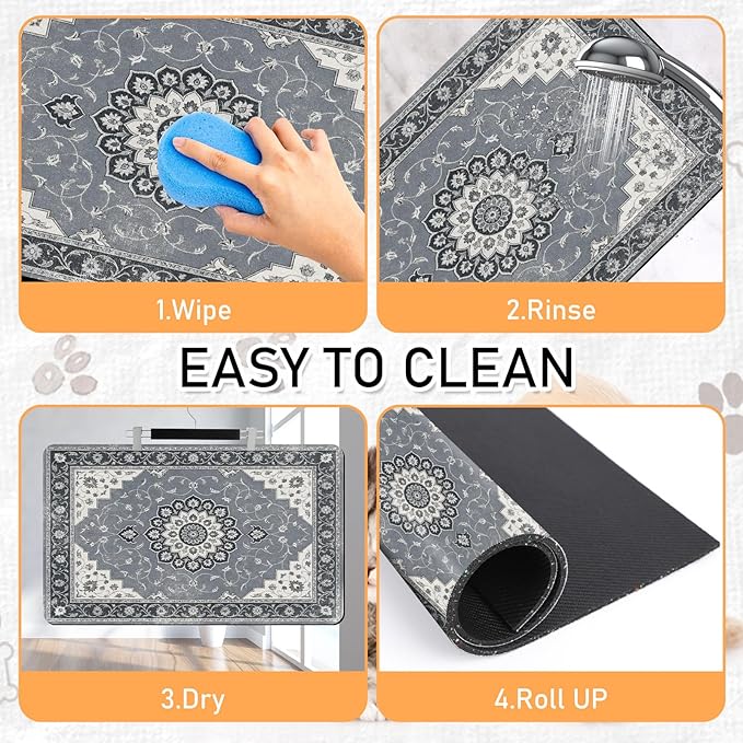 Dog Food Feeding Mat - Absorbent Diatomite Pet Dog Cat Bowl Mats for Food and Water, Anti Slip Dog Bowl Placemat for Floors, Quick Dry Pet Dish Matts Supplies, Bohemia Style, 12 * 20in