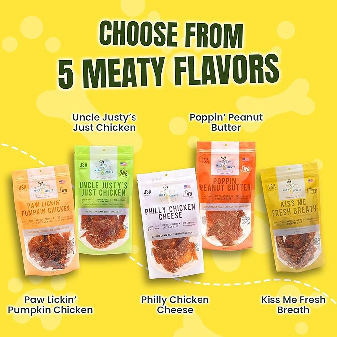 Mika & Sammy's Gourmet Chicken Jerky Dog Treats Made in USA - Kiss Me Fresh Breath - 5oz bag