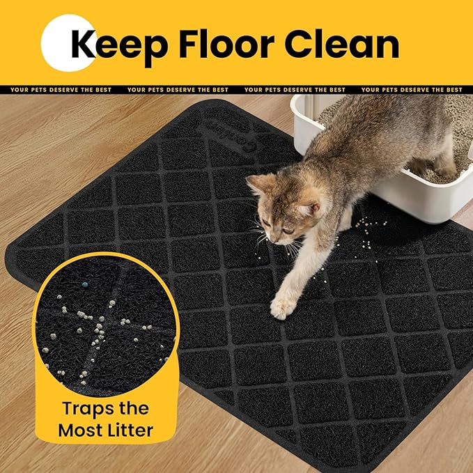 Conlun Cat Litter Mat Litter Trapping Mat, 24" x 17" Premium Durable PVC Grid Mesh with Scatter Control, Non-slip, Less Waste Cat Litter Box Mat, Soft on Kitty’s Paws, Urine Waterproof