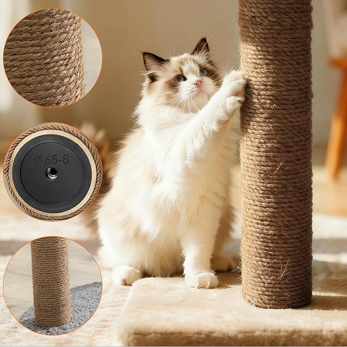 4 Pack Cat Scratching Post Replacement, 15.7 x 3.1 Inch Sisal Poles with M8 Screws, Refill Parts for Indoor Cat Towers and Furniture Repair-Brown