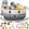 Zopeal 58 Pcs Valentine's Day Cat Storage Basket Gift Toys Set, Colorful Flashing Balls Pet Bell Crinkle Balls Spring Toys Attract Cat to Swat, Hunt, Interactive for Pet(Multicolor,9.8 Inch)