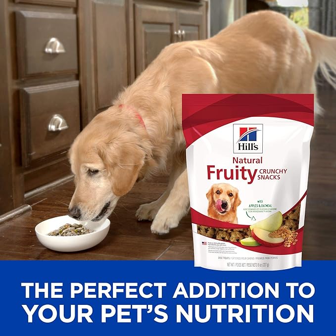 Hill's Natural Fruity Crunchy Snacks,All Life Stages,Great Taste,Dog Treats,Apples & Oatmeal,8 oz Bag,(Pack of 2)