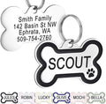 GoTags Stainless Steel Pet ID Bone Round and Heart Shaped Tags with Enamel Paw Design, Personalized Dog and Cat Tags, up to 5 Lines of Custom Text, Engraved on Both Sides (Charcoal, Small Bone)