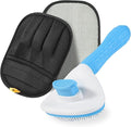 Pet Hair Removal Brush & Glove Set – Self-Cleaning Slicker Deshedding Brush and Reusable Hair Removal Glove for Dogs, Cats & Horses, Gentle Grooming Tool for Long & Short Haired Pets