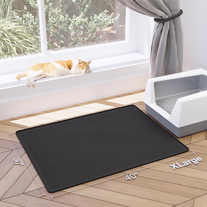 Cat Litter Box Mat - XL Extra Large Size 40 x 30 in, Water Proof, Kitty Litter Trapping Mat, Easy to Clean, Scatter Control, Odorless, Pet Supplies for Indoor Cats, Dark Gray