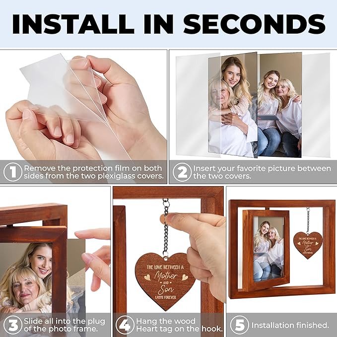 Walnut Rotating Picture Frame for Mom Floating Frame 4x6 Photo Double-Side Mama Nana Step Mom Mother-in-law Birthday Christmas Mother's Day Gifts Family Frame Tabletop Display HU-KX-MOM-WAL-A8