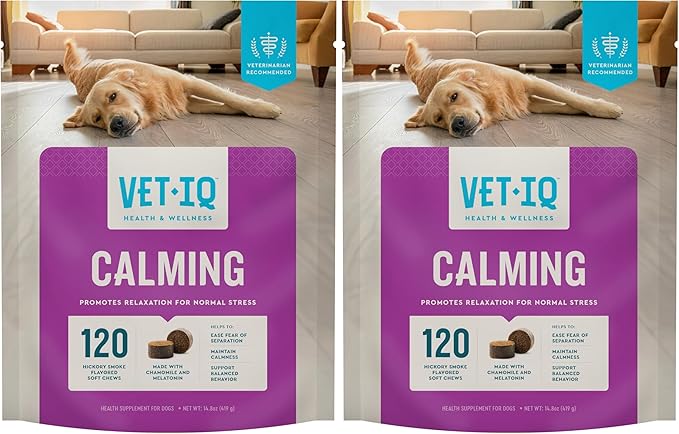 VetIQ Calming Support Supplement, Calming Chews for Dogs Help Manage Stress and Promote Relaxation, Anxiety Relief for Dogs, Made in The USA, 120 Count (Pack of 2)