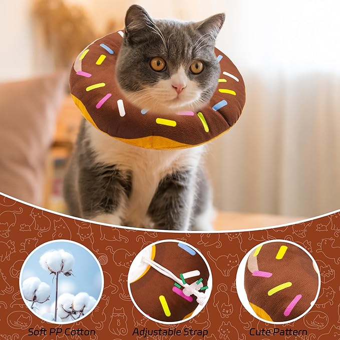 Seyezo Cat Cone Collar Soft, Adjustable Cat Recovery Collar for Small Medium Large Cats, Cute Donut E Collar After Surgery, Cone for Cats to Stop Licking Kitten Cones (Donut Brown, Medium)