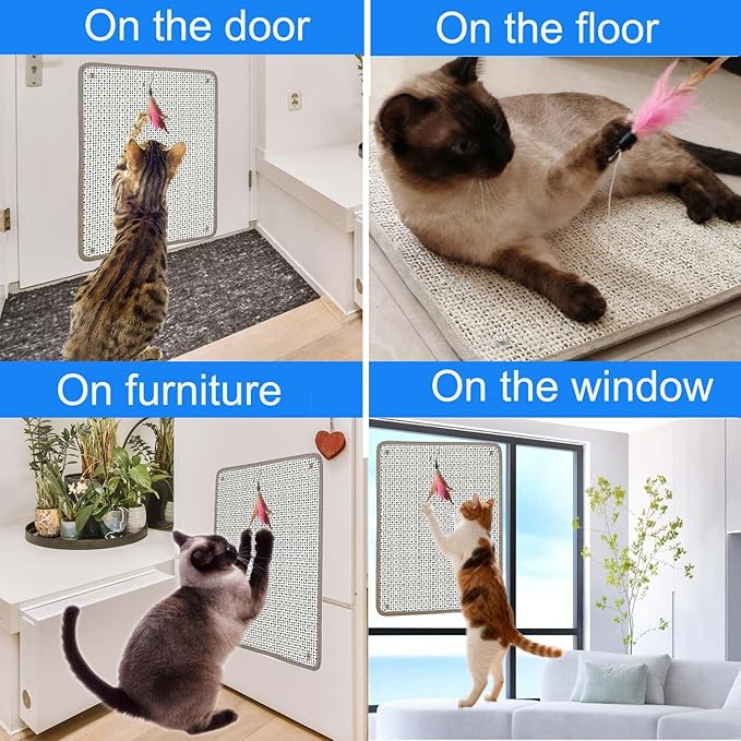Cat Nail File Scratcher- Natural Sisal Scratching Pad with 80-Grit Aluminum Oxide, Wall/Floor Cat Scratcher is Ideal for Trimming Cat Nails & Furniture Protection