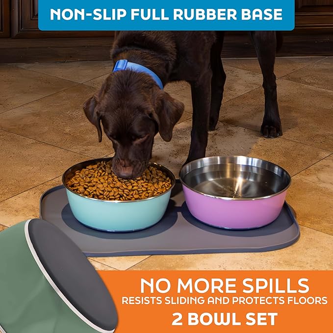 Master Pet Supply Stainless Steel Dog Bowls Set of 2 (64 Oz Each) with Non-Slip Rubber Base - Camo Patrol - Basic Dog Food Bowl Water & Food Bowls for Small Medium Large Dogs & Cats, Metal Dish