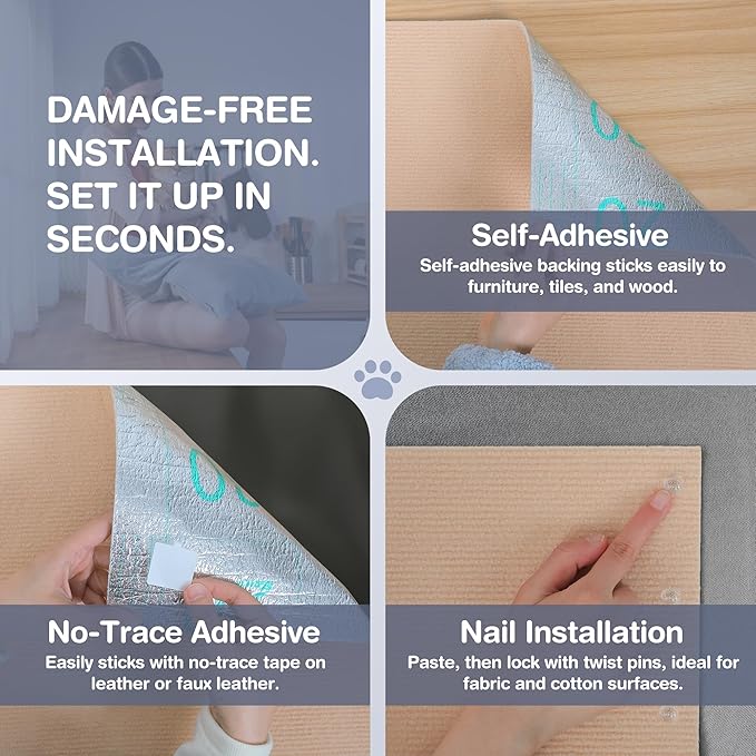 2 Pack Cat Scratcher Mat Roll for Furniture & Couch Protection | Total 157.5" x 15.8" Trimmable Self-Adhesive Carpet Cat Scratch Pad Replacement (Khaki)