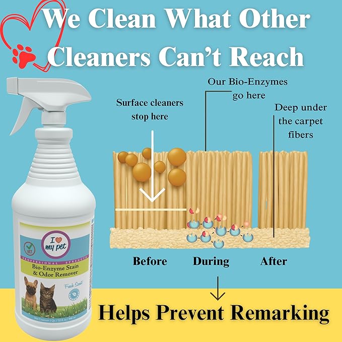 I Love My Pet Enzyme Stain & Odor Eliminator for Dog & Cat Urine – Professional Strength Cleaner for Carpets, Furniture & Upholstery – Pet-Safe, Works on Set-In Odors – 32 oz