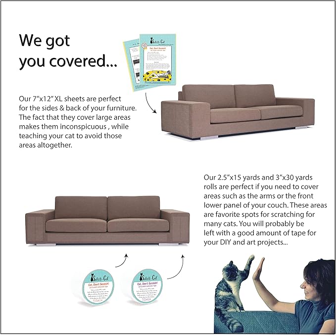 Sofisti-Cat Training Tape, Cat Tape for Furniture, Scratch Deterrent Keep Cats from Scratching Furniture with Our Double -Sided Repellent, 2.5" x 15' Roll