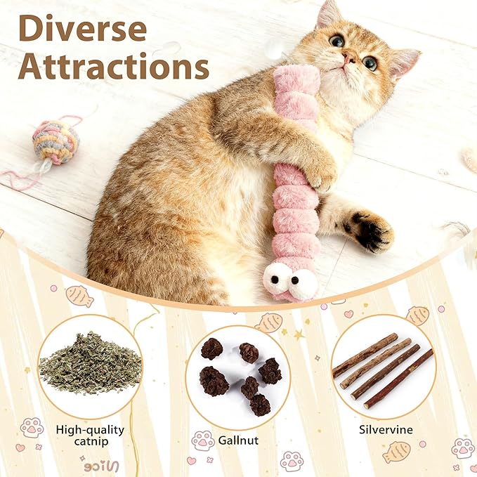 3 Pack Cat Toys Pillows,Catnip Inside, Interactive Indoor Kitten Play and Exercise Toy,Promotes Kitty Exercise,15.96 Inches(Pink+Green+Yellow)
