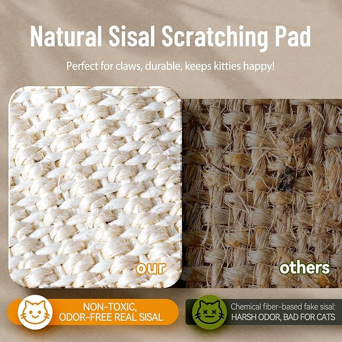 Sisal Cat Scratcher Bed for Indoor Large Cats Lounger & Sleep, Natural Durable Cat Scratching Hammock Pad Board, Solid Wooden Kitten Chair Furniture Easy Assembly