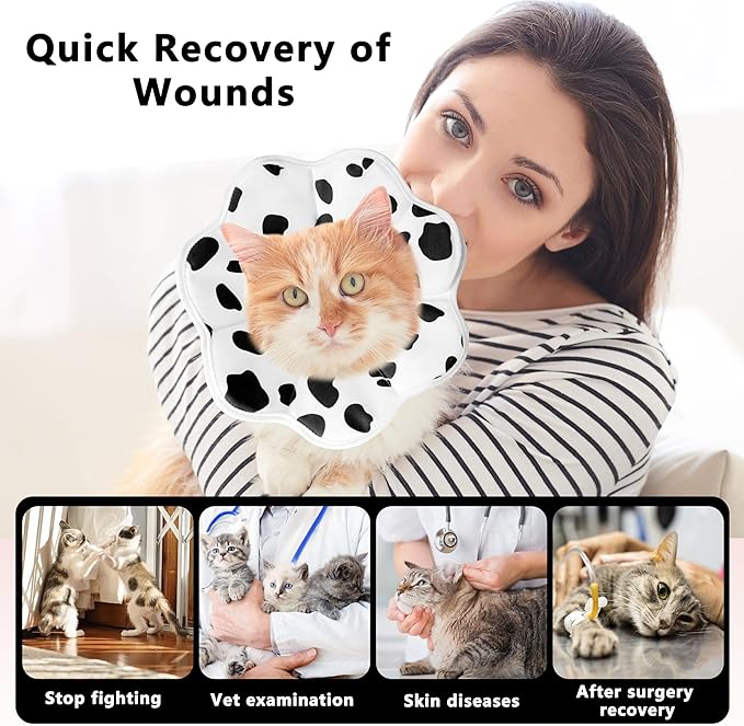 Soft Adjustable Cat Cone Collar, Comfortable Cat Recovery Collar Suitable for Various Types of Cats,Elizabethan Neck Protective Collar for Cats After Surgery (Milk, X-Small)