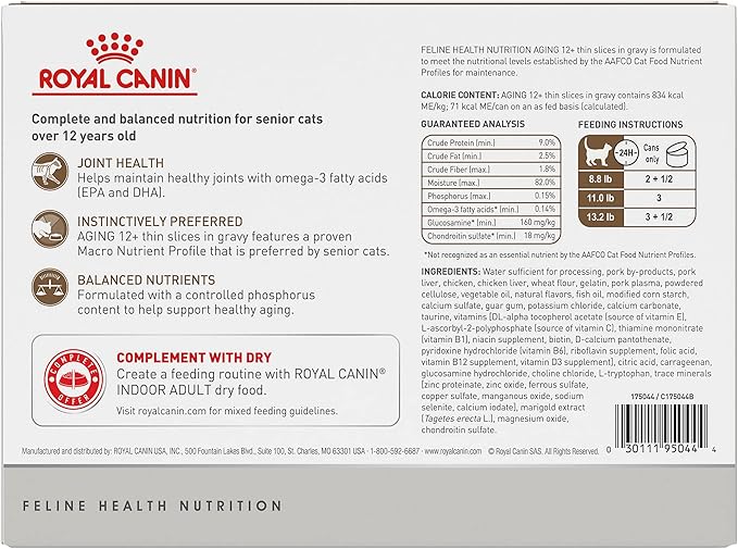 Royal Canin Feline Health Nutrition Aging 12+ Senior Thin Slices in Gravy Cat Food, 3 oz (Pack of 12)