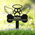 Custom Dog Memorial Grave Marker Garden Stake, Personalized Dog Memorial Stake with Bone Paw Wings Metal Grave Marker Engraved Sign, Customized Pet Dog Memoria Plaque Burial Stake