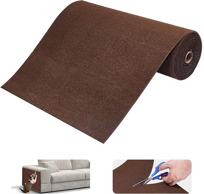 Cat Scratching Mat, Trimmable DIY Self-Adhesive Anti Scratch Furniture Protector, Climbing Wall Carpet, Couch Protector, Scratcher Scratching Pad Post Replacement (Brown, 118.1"x15.8")