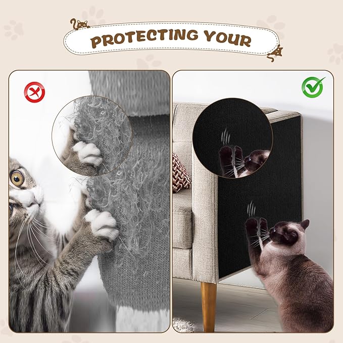 Eunice Cat Scratching Mat, Self-Adhesive Cat Scratch Carpet, Trimmable Replacement Carpet Pad for Tree Wall Cat Scratching Post DIY Couch Protector (Black, 78.7"x15.8")