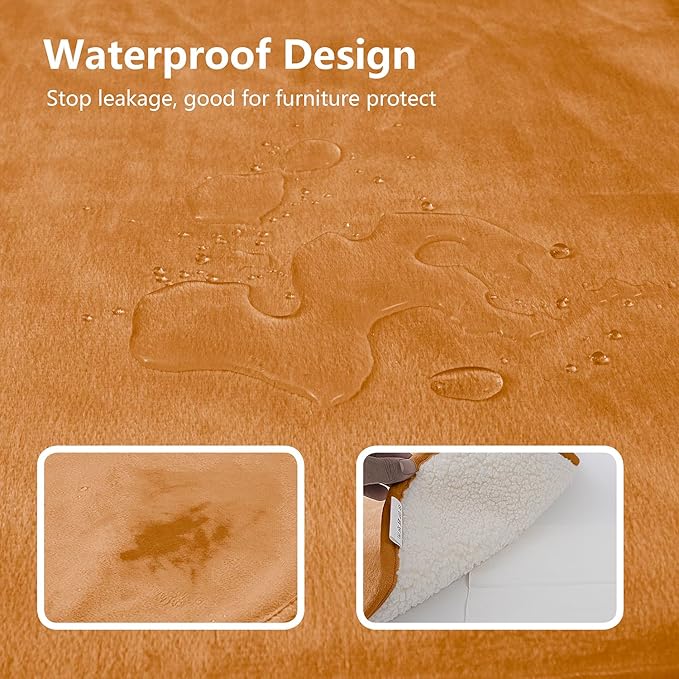 Waterproof Blanket for Bed, Leak Proof Dog Blankets for Couch Sofa Protection, Reversible Pet Sherpa Throw Furniture Protector Machine Washable(86"x90",Orange)