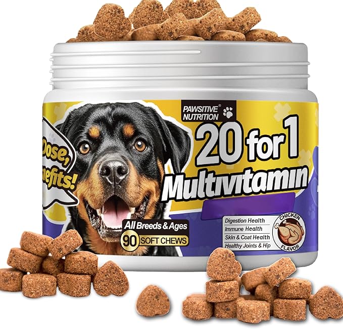 Dog Vitamins Multivitamin Chewablew, Multivitamin & Coenzyme Q10 Dog Supplement for All Dogs (Chicken,90 Chews)