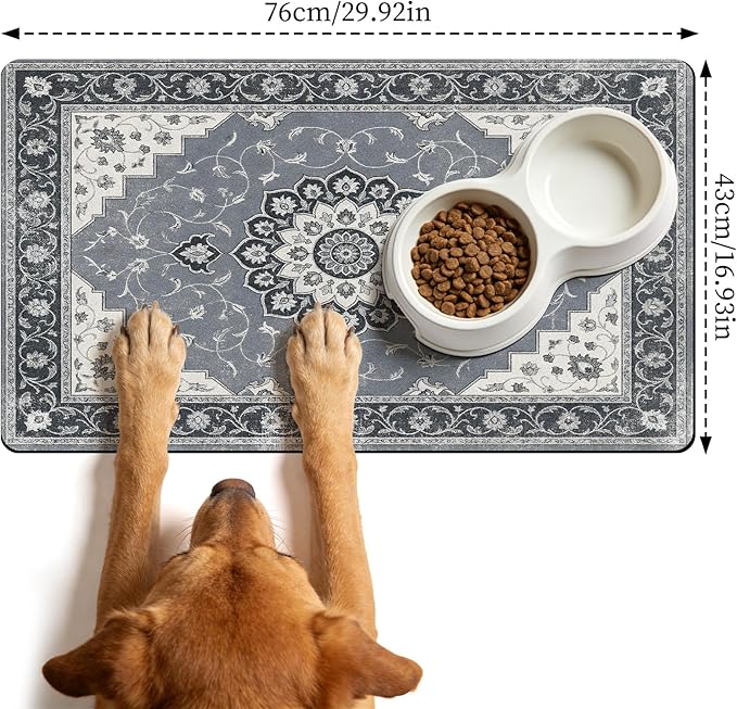 Dog Food Feeding Mat - Absorbent Diatomite Pet Dog Cat Bowl Mats for Food and Water, Anti Slip Dog Bowl Placemat for Floors, Quick Dry Pet Dish Matts Supplies, Bohemia Style, 17 * 30in
