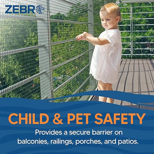 ZEBRO Plastic Hardware Mesh Screen & Fence Roll (3' x 15' - Green) - Plastic Indoor or Outdoor Balcony, Patio & Porch Netting - Safety Barrier Plastic Fence to Protect Pets & Kids Around The Home -