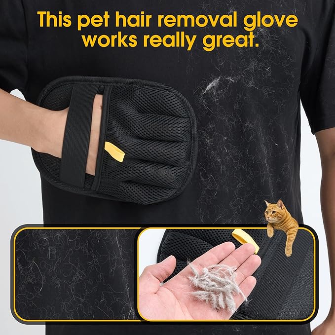 Pet Hair Removal Glove for Dogs & Cats;Upgraded Thickened with Static Technology Reusable for Carpets Clothes Sofas Bedding & More