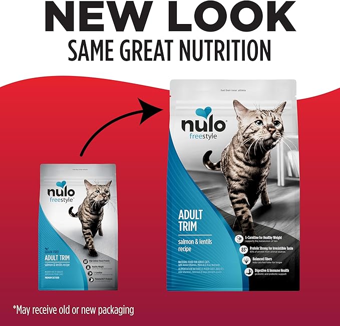 Nulo Freestyle High Protein Trim Cat Food, Salmon & Lentils Recipe - Natural Grain-Free Dry Cat Food for Weight Management with l-Carnitine, Natural Fiber, & Probiotics, 4 lb Bag