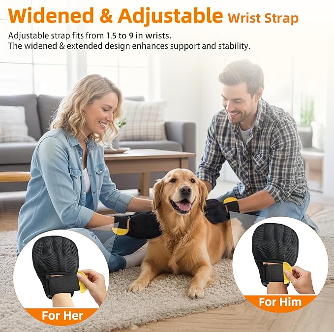 Pet Hair Remover Glove for Cats & Dogs, Patented Adjustable Strap, Reusable Five-Finger Grooming Glove, Non-Slip Fit, Removes Pet Hair from Couch, Carpet, Laundry & Car Seat, 2 Pcs