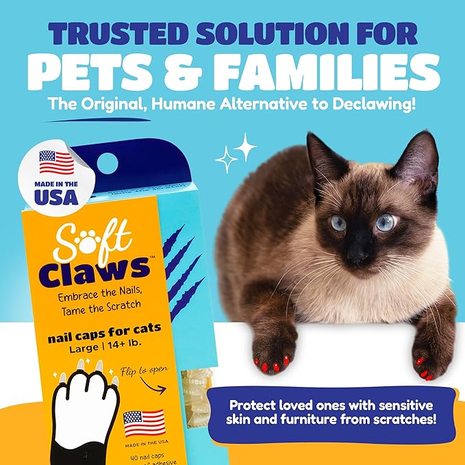Soft Claws Cat Nail Caps for Large Cats – (40 Caps, Green and Orange) - Veterinarian-Developed | Protects Furniture & Skin - Easy to Apply, Long-Lasting Anti-Scratch Soft Cat Claw Covers