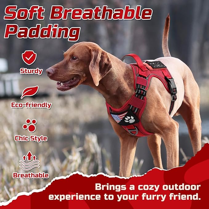 rabbitgoo Tactical Dog Harness for Large Dogs, No Pull Military Service Vest with Handle & Molle, Easy Control for Training Walking, Adjustable Reflective Straps, Red, L