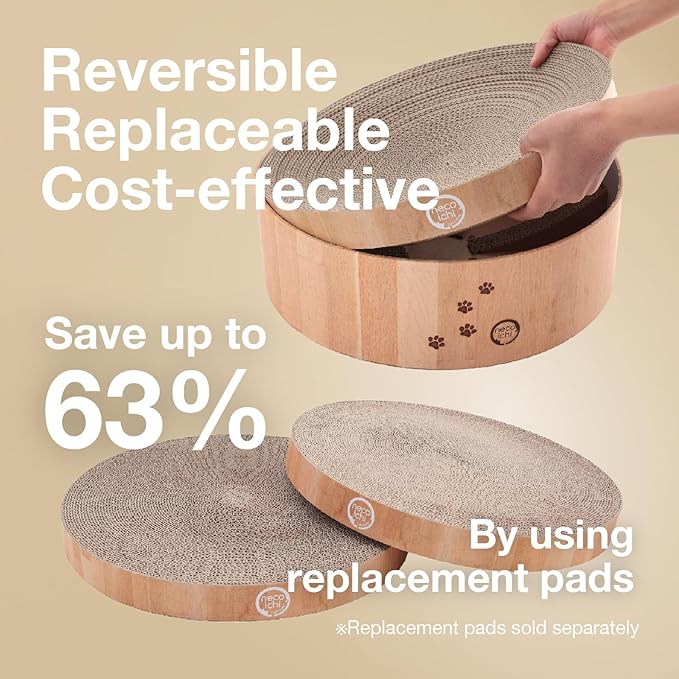 Necoichi Cat Scratcher Bowl for Indoor Cats - Cat Scratching Lounger with Reversible Usability and Extra Comfort for Lounge, Cardboard Bed Couch / (XL, Oak)