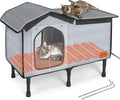 Outdoor Cat House Heated for Outside Winter 100% Waterproof Oxford Tarpaulin with Safe Escape Door and 5" Elevated Base with Heater for Feral Barn Cat Kitty (26“x20”x14“)