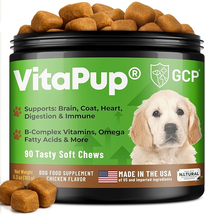 Guardian’s Choice VitaPup Puppy Vitamins Chews, Dog Vitamins for Growth, Digestion, Coat, Brain & Immune Support, Daily Multivitamin for Dogs with Omega 3, Biotin, & Calcium, 90 Tasty Soft Chews