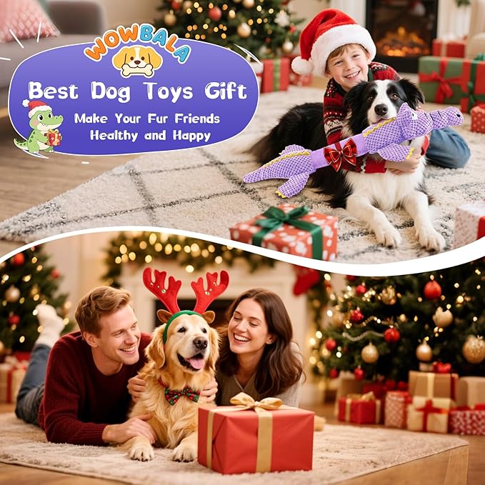 Interactive Tug of War Dog Toys for Small to Large Breeds-Squeaky Plush Puppy Toys with Crinkle Paper, Stuffed Chew Dog Toys to Keep Them Busy, Training Reward Gift (Purple)