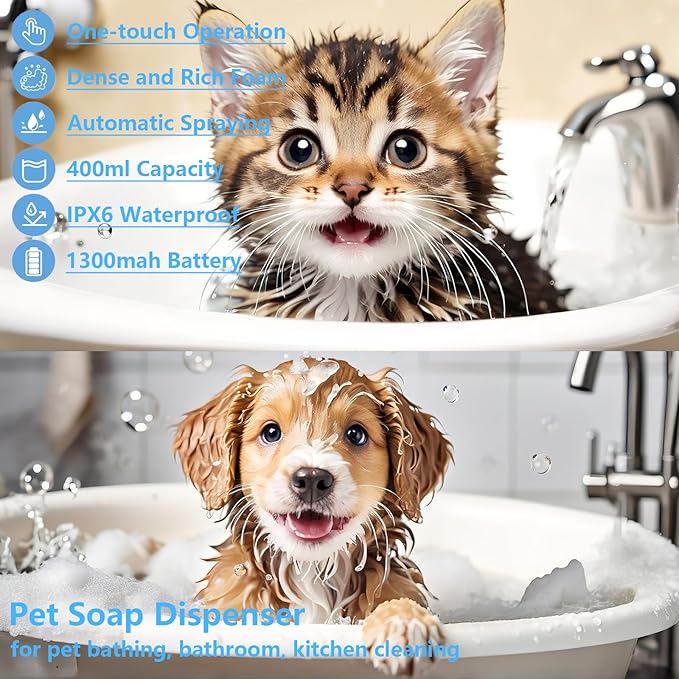 WINB Electric Dog Cleaning Foam Machine Sprayer, Electric Dog Shampoo Dispenser,IPX7 Cat Shampoo Sprayer,Pet Bath Supplies Automatic Foaming for Dog Deep Cleaing, for Bathroom & Kitchen