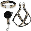 Mile High Life Leopard Dog Harness Collar Leash Set, Adjustable No Pull Dog Halter Harness for Small Breed Dogs, Easy Control for Training Walking (Black, S Chest 11"-18", Neck 10"-14")
