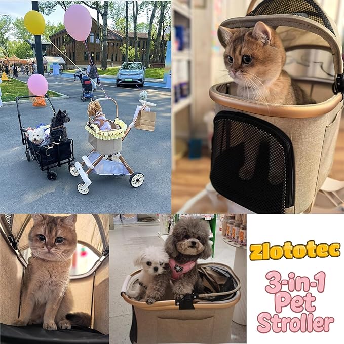 3-in-1 Pet Stroller with Detachable Carrier, Lightweight Foldable Dog Stroller for Small/Medium Dogs & Cats, All-Terrain Cat Travel with Car Seat, One-Hand Fold Design (Sky Blue)