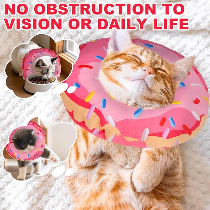 BINGPET Cat Cone Collars Soft,Cat Recovery E Collars After Surgery to Stop Licking,Waterproof Adjustable Elizabeth Neck Cones Cute Pet Donut Pillow for Cats Kitten Puppy Wound Healing After Surgery,M