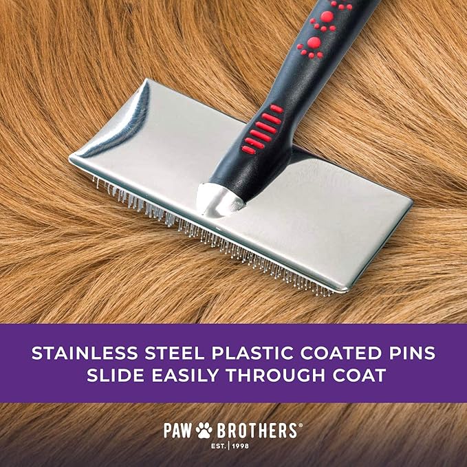 RYAN'S PET SUPPLIES Paw Brothers Soft Flat Slicker Brush with Coated Pin Tips, Mini/Small