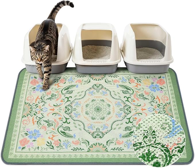 Unicorn Catcher 40X30in Cat Litter Mat Machine Washable Soft 3D Air Mesh Litter Box Rug Non-Slip Backing Quick Dry Scatter Control for Paws,Bean Green