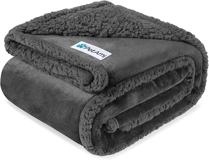 PetAmi Waterproof Dog Blanket for Medium Large Dog Puppy Cat Throw for Couch Cover Leakproof Protection, Sherpa Fleece, Reversible Soft Washable 60x40 Gray Gray