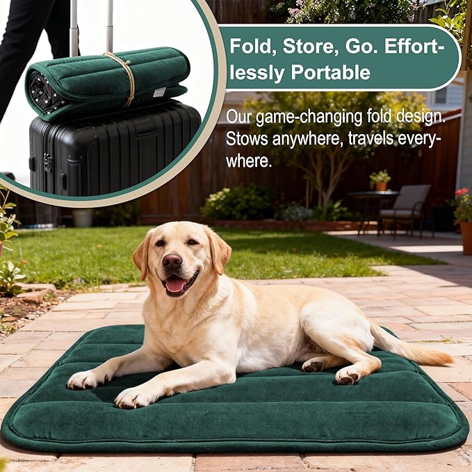 Dog Crate Pad, Ultra Soft & Anti-Slip Kennel Mat, Secure Fit for Metal Crates & Dog Cages, Washable Cozy Bed for Small Medium Large Dogs (Green, L(34"*20"*1.5"))