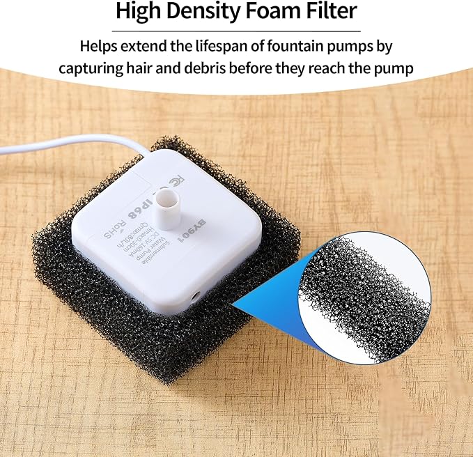 Vividorama Replacement Foam Filter for 3L/ 101oz Cat Water Fountain, 8 Sponge Foam Filters, Black