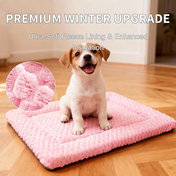 Dog Bed Mat,Reversible & Ultra Soft Kennel Pad-Machine Washable Pet Bed for Dogs & Cats-All-Weather Crate Liner for Crates,Carriers & Travel (Pink, 24" L x 18" W x 1.5" Th)
