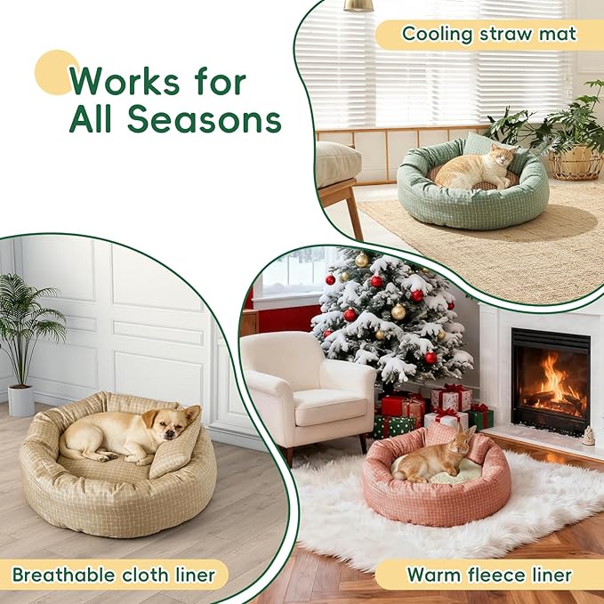 XXS Round Cat Bed 18 Inch - Washable Donut Cat Bed for Indoor Cats, Small Soft Cat Bed for Crate, Carrier, Catio, Playpen, Wall Shelve, Replacement Cushion for Cat Desk Perch, Yellow