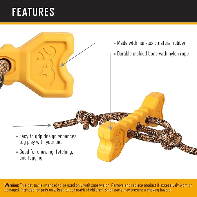 Browning Pet Training Tools, Durable Dog Toys for Tug and Fetch, Bone Tugger Toy (Browning Gold), One Size