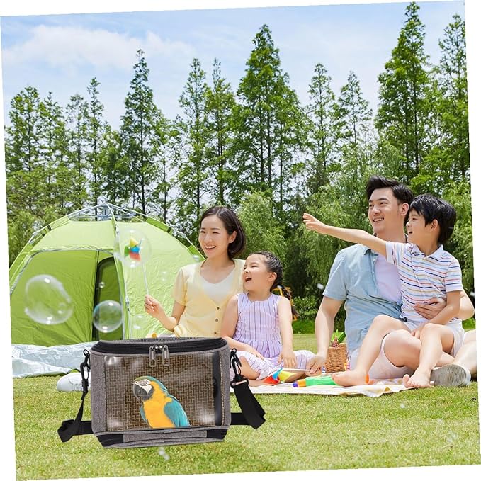 SHINEOFI Parrot Carrier Bag with Crossbody Strap, Large Capacity Portable Bird Carrying Pouch for Outdoor Travel, Small Pet Birds Container in Gray